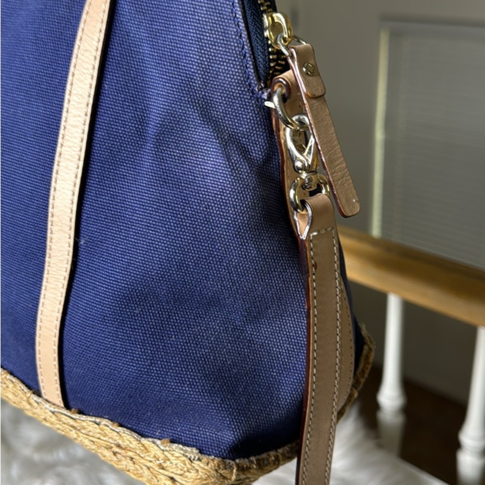 Kate Spade Handbag Crossbody Bag Dark Blue Denim Rope Leather Accents - Picture 4 of 7
